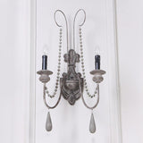 2 Lights Wood Sconce Light Fixture Vintage Grey Candelabra Bedroom Wall Mounted Light Clearhalo 'Wall Lamps & Sconces' 'Wall Lights' Lighting' 561086