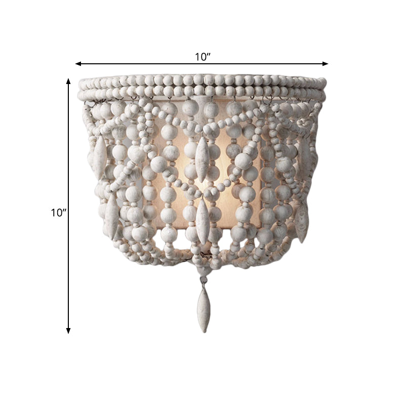 White Beaded Wall Mount Light Vintage Wood 1 Light Living Room Sconce Light Fixture Clearhalo 'Wall Lamps & Sconces' 'Wall Lights' Lighting' 561094