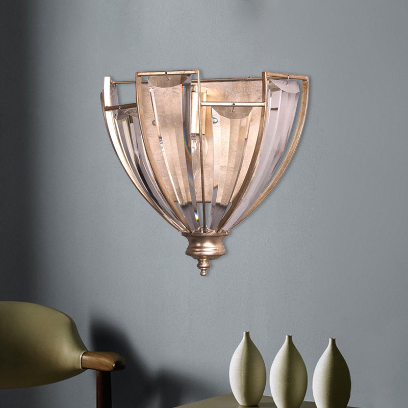 Clear 1 Light Wall Mount Light Traditional Sleek Contoured Crystal Dome Sconce Light Clear Clearhalo 'Wall Lamps & Sconces' 'Wall Lights' Lighting' 561100