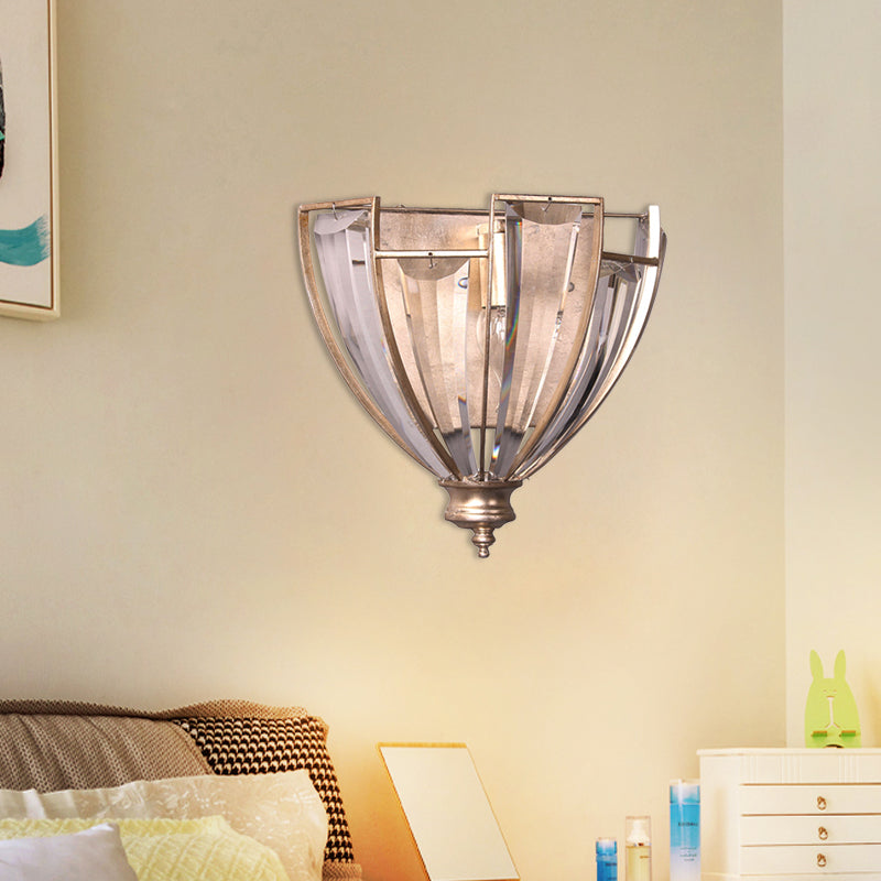 Clear 1 Light Wall Mount Light Traditional Sleek Contoured Crystal Dome Sconce Light Clearhalo 'Wall Lamps & Sconces' 'Wall Lights' Lighting' 561101