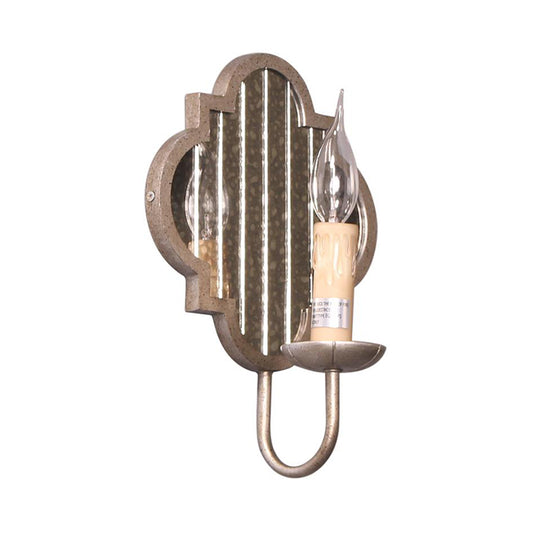 Candle Aged Silver Metal Wall Light Vintage 1 Light Corridor Sconce Light with Mirror Backplate Clearhalo 'Wall Lamps & Sconces' 'Wall Lights' Lighting' 561107