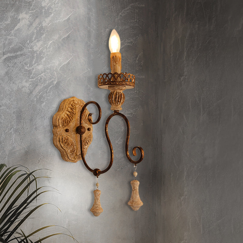 Swirled Arm Bedroom Wall Light Rustic Iron 1/2 Lights Distressted White Wall Mounted Light 1.0 Distressed White Clearhalo 'Wall Lamps & Sconces' 'Wall Lights' Lighting' 561123