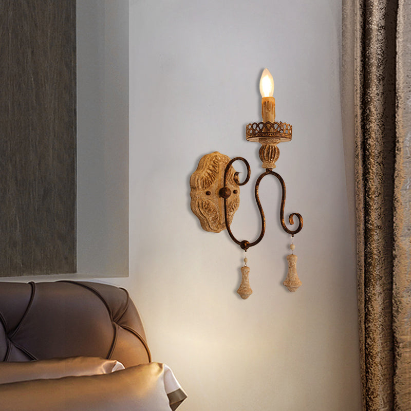 Swirled Arm Bedroom Wall Light Rustic Iron 1/2 Lights Distressted White Wall Mounted Light Clearhalo 'Wall Lamps & Sconces' 'Wall Lights' Lighting' 561125