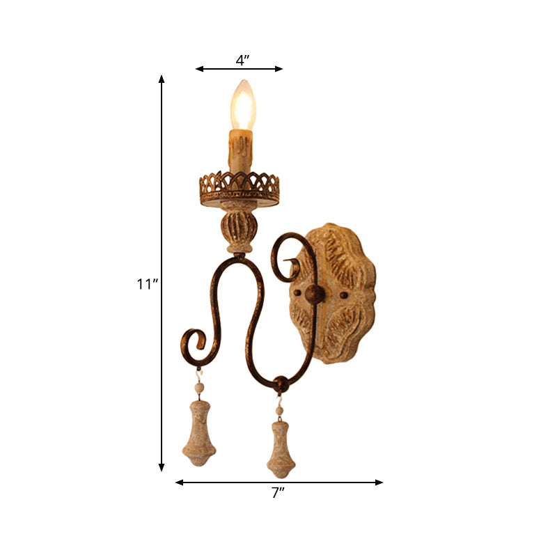 Swirled Arm Bedroom Wall Light Rustic Iron 1/2 Lights Distressted White Wall Mounted Light Clearhalo 'Wall Lamps & Sconces' 'Wall Lights' Lighting' 561127