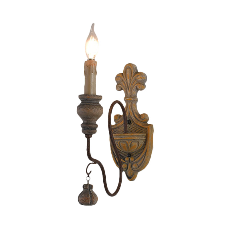 Distressed Wood Curved Arm Wall Lamp Vintage Metal 1/2 Lights Dining Room Sconce Light Clearhalo 'Wall Lamps & Sconces' 'Wall Lights' Lighting' 561145