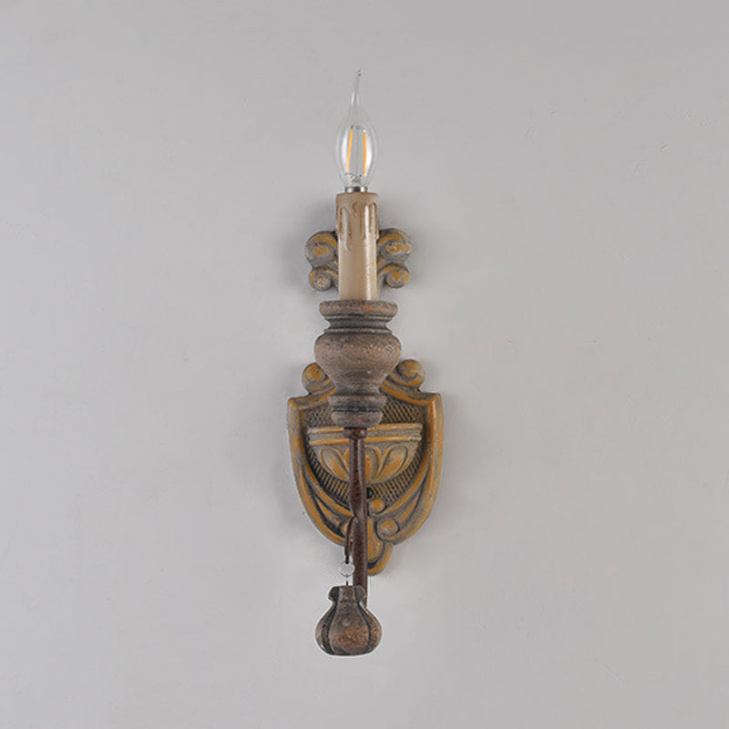 Distressed Wood Curved Arm Wall Lamp Vintage Metal 1/2 Lights Dining Room Sconce Light Clearhalo 'Wall Lamps & Sconces' 'Wall Lights' Lighting' 561146