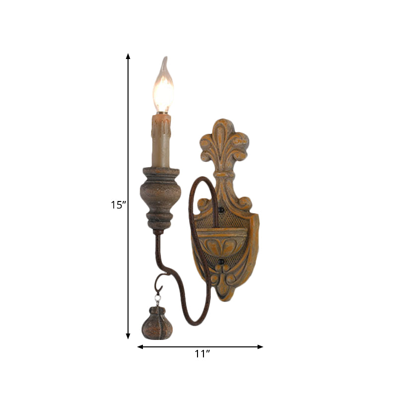 Distressed Wood Curved Arm Wall Lamp Vintage Metal 1/2 Lights Dining Room Sconce Light Clearhalo 'Wall Lamps & Sconces' 'Wall Lights' Lighting' 561147