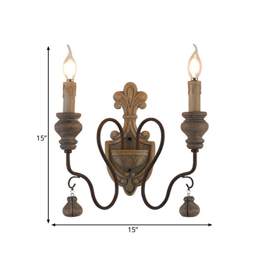 Distressed Wood Curved Arm Wall Lamp Vintage Metal 1/2 Lights Dining Room Sconce Light Clearhalo 'Wall Lamps & Sconces' 'Wall Lights' Lighting' 561152