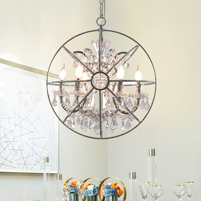 6 Lights Crystal Pendant Chandelier Classic Silver Globe Dining Room Hanging Ceiling Fixture Clearhalo 'Ceiling Lights' 'Chandeliers' Lighting' options 561208