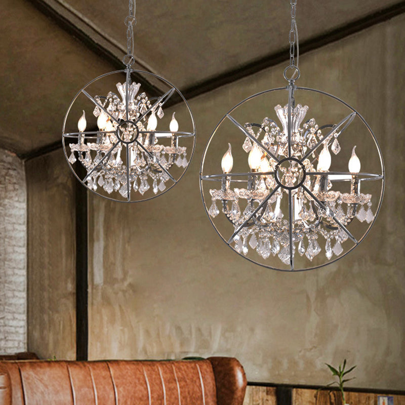 6 Lights Crystal Pendant Chandelier Classic Silver Globe Dining Room Hanging Ceiling Fixture Clearhalo 'Ceiling Lights' 'Chandeliers' Lighting' options 561209