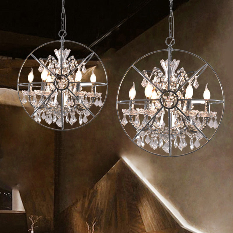 6 Lights Crystal Pendant Chandelier Classic Silver Globe Dining Room Hanging Ceiling Fixture Clearhalo 'Ceiling Lights' 'Chandeliers' Lighting' options 561210