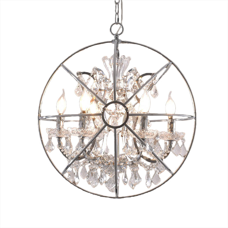 6 Lights Crystal Pendant Chandelier Classic Silver Globe Dining Room Hanging Ceiling Fixture Clearhalo 'Ceiling Lights' 'Chandeliers' Lighting' options 561211