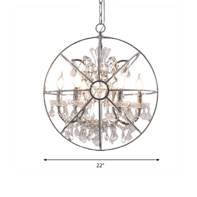 6 Lights Crystal Pendant Chandelier Classic Silver Globe Dining Room Hanging Ceiling Fixture Clearhalo 'Ceiling Lights' 'Chandeliers' Lighting' options 561212