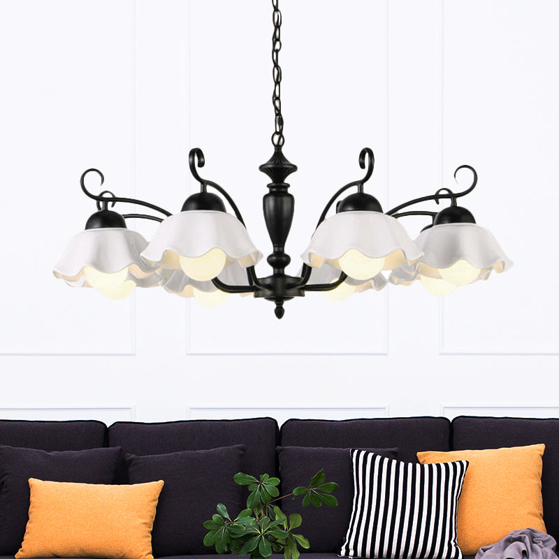 3/6/8 Bulbs Ceiling Lamp with Scalloped Shade Ceramic Traditional Dining Room Chandelier Pendant Light in Black Clearhalo 'Ceiling Lights' 'Chandeliers' Lighting' options 561246