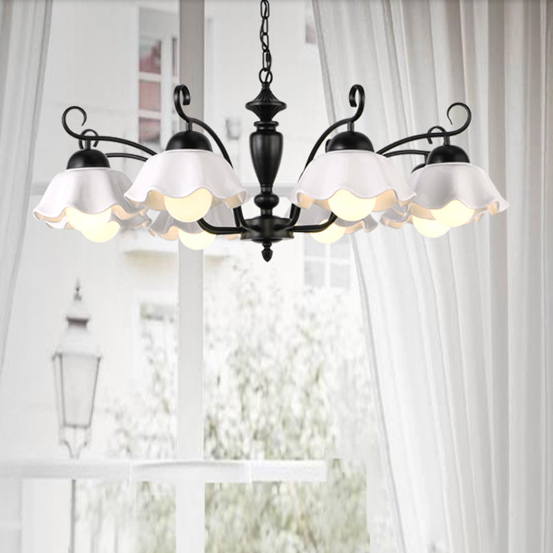 3/6/8 Bulbs Ceiling Lamp with Scalloped Shade Ceramic Traditional Dining Room Chandelier Pendant Light in Black Clearhalo 'Ceiling Lights' 'Chandeliers' Lighting' options 561247