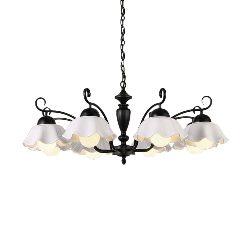 3/6/8 Bulbs Ceiling Lamp with Scalloped Shade Ceramic Traditional Dining Room Chandelier Pendant Light in Black Clearhalo 'Ceiling Lights' 'Chandeliers' Lighting' options 561248