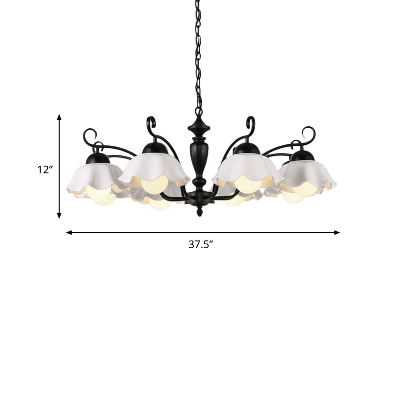 3/6/8 Bulbs Ceiling Lamp with Scalloped Shade Ceramic Traditional Dining Room Chandelier Pendant Light in Black Clearhalo 'Ceiling Lights' 'Chandeliers' Lighting' options 561250