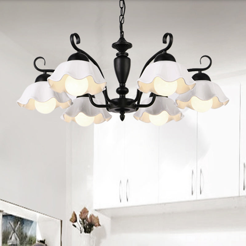 3/6/8 Bulbs Ceiling Lamp with Scalloped Shade Ceramic Traditional Dining Room Chandelier Pendant Light in Black Clearhalo 'Ceiling Lights' 'Chandeliers' Lighting' options 561252