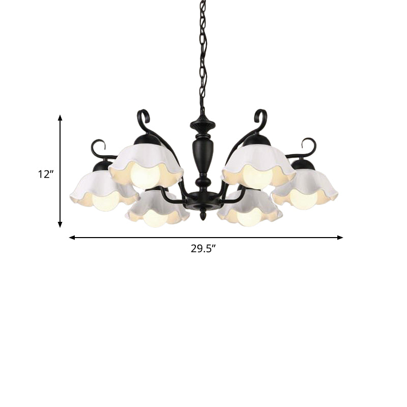 3/6/8 Bulbs Ceiling Lamp with Scalloped Shade Ceramic Traditional Dining Room Chandelier Pendant Light in Black Clearhalo 'Ceiling Lights' 'Chandeliers' Lighting' options 561255