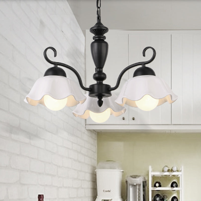 3/6/8 Bulbs Ceiling Lamp with Scalloped Shade Ceramic Traditional Dining Room Chandelier Pendant Light in Black Clearhalo 'Ceiling Lights' 'Chandeliers' Lighting' options 561256