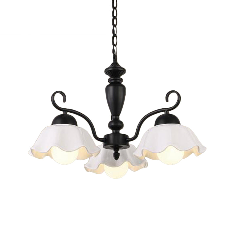 3/6/8 Bulbs Ceiling Lamp with Scalloped Shade Ceramic Traditional Dining Room Chandelier Pendant Light in Black Clearhalo 'Ceiling Lights' 'Chandeliers' Lighting' options 561257