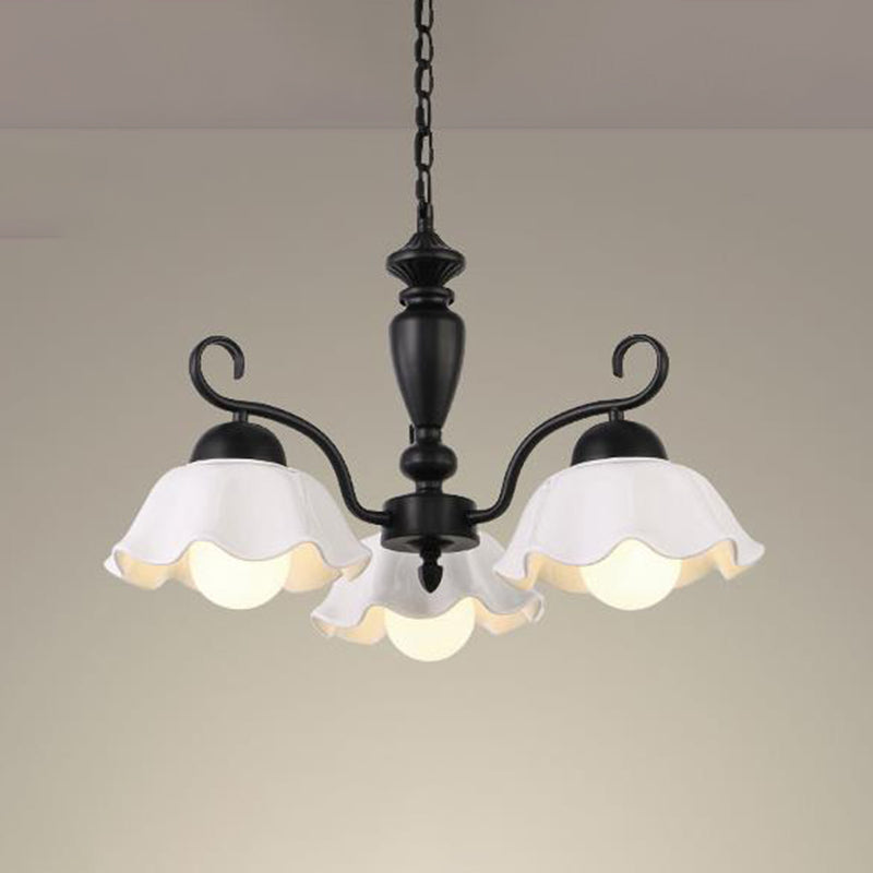 3/6/8 Bulbs Ceiling Lamp with Scalloped Shade Ceramic Traditional Dining Room Chandelier Pendant Light in Black Clearhalo 'Ceiling Lights' 'Chandeliers' Lighting' options 561258