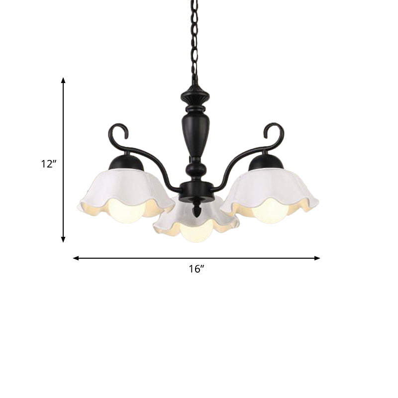 3/6/8 Bulbs Ceiling Lamp with Scalloped Shade Ceramic Traditional Dining Room Chandelier Pendant Light in Black Clearhalo 'Ceiling Lights' 'Chandeliers' Lighting' options 561259