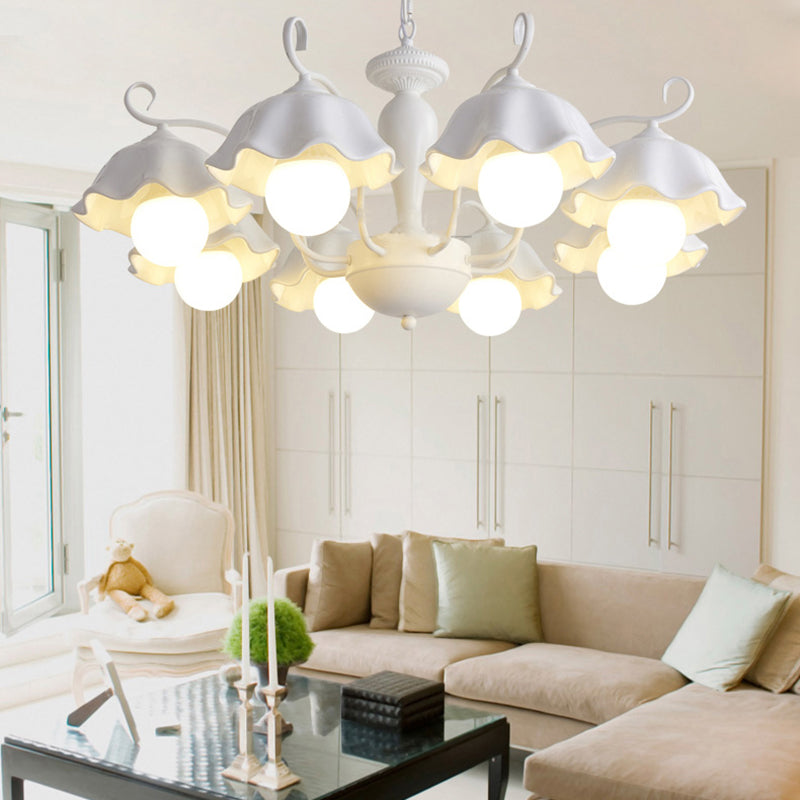 Ceramic White Pendant Lamp Flower 3/6/8 Lights Classic Chandelier Light Fixture for Living Room 8 White Clearhalo 'Ceiling Lights' 'Chandeliers' Lighting' options 561260_81f66be5-d871-413e-931e-c347cf39c2f5