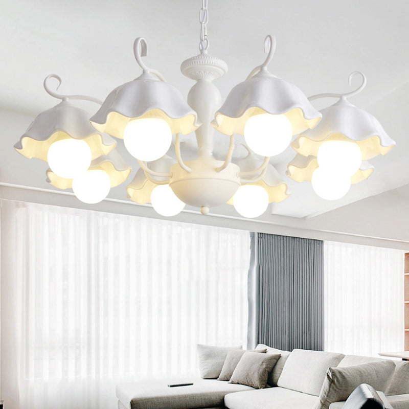 Ceramic White Pendant Lamp Flower 3/6/8 Lights Classic Chandelier Light Fixture for Living Room Clearhalo 'Ceiling Lights' 'Chandeliers' Lighting' options 561261