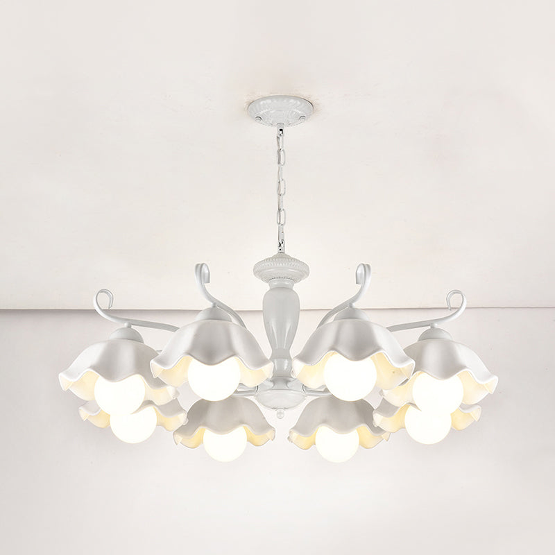 Ceramic White Pendant Lamp Flower 3/6/8 Lights Classic Chandelier Light Fixture for Living Room Clearhalo 'Ceiling Lights' 'Chandeliers' Lighting' options 561263