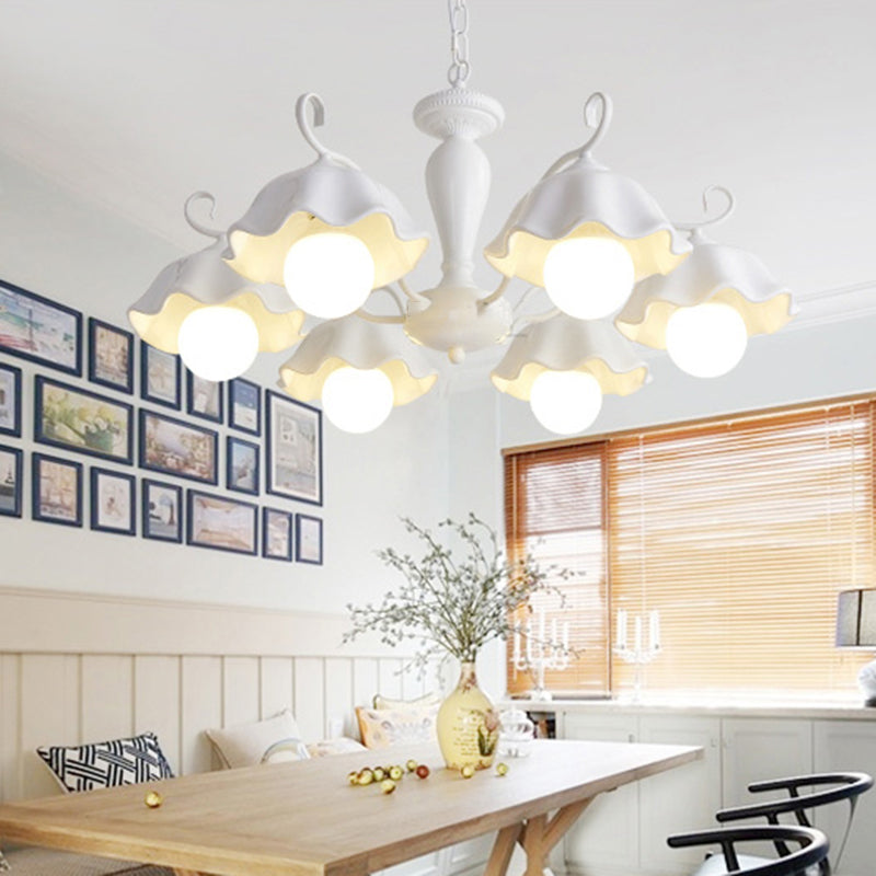 Ceramic White Pendant Lamp Flower 3/6/8 Lights Classic Chandelier Light Fixture for Living Room Clearhalo 'Ceiling Lights' 'Chandeliers' Lighting' options 561265