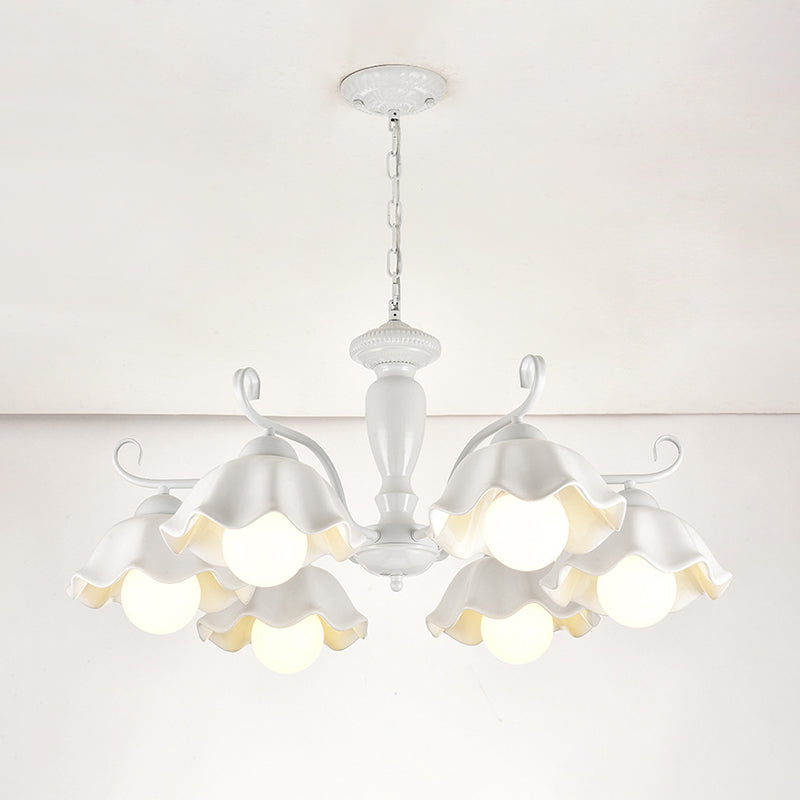 Ceramic White Pendant Lamp Flower 3/6/8 Lights Classic Chandelier Light Fixture for Living Room Clearhalo 'Ceiling Lights' 'Chandeliers' Lighting' options 561266