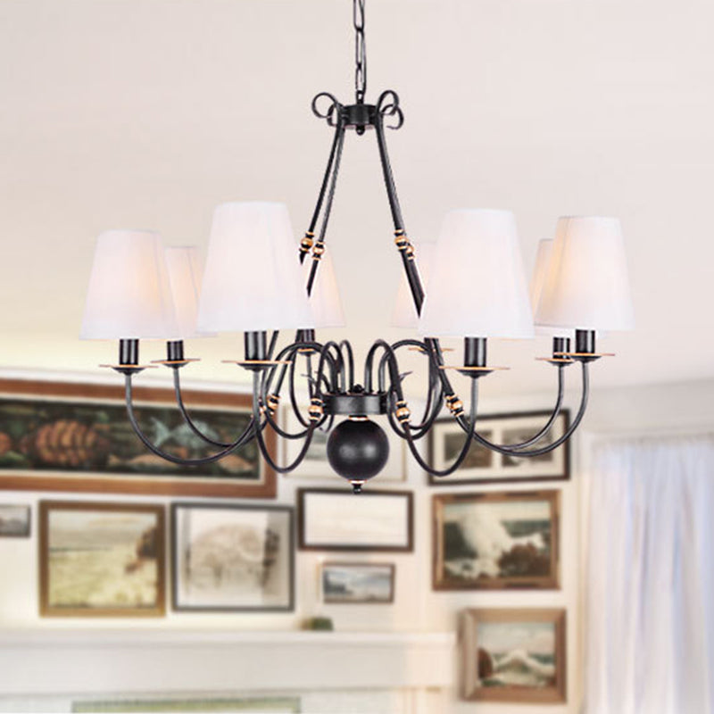 Swirled Arm Living Room Ceiling Chandelier Classic Fabric 3/4/6 Lights Black Hanging Fixture with Cone Shade Clearhalo 'Ceiling Lights' 'Chandeliers' Lighting' options 561720