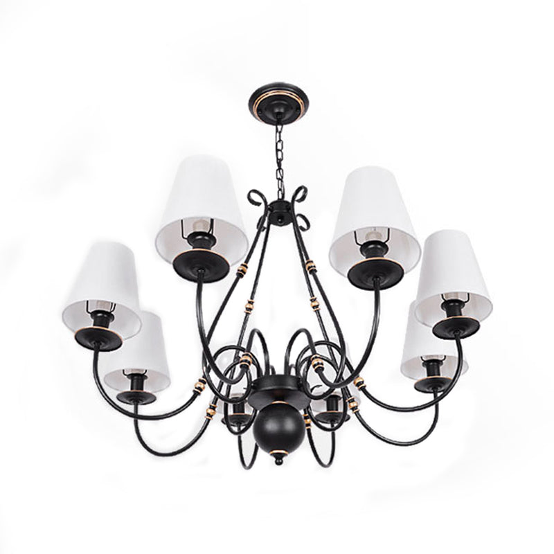 Swirled Arm Living Room Ceiling Chandelier Classic Fabric 3/4/6 Lights Black Hanging Fixture with Cone Shade Clearhalo 'Ceiling Lights' 'Chandeliers' Lighting' options 561721