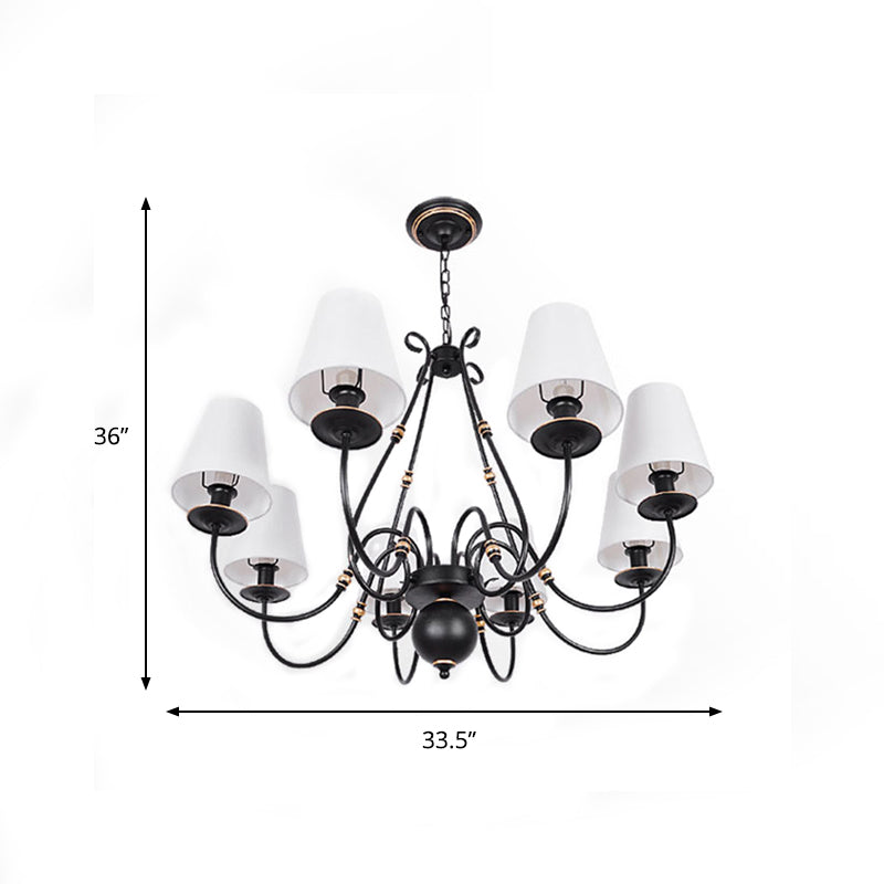 Swirled Arm Living Room Ceiling Chandelier Classic Fabric 3/4/6 Lights Black Hanging Fixture with Cone Shade Clearhalo 'Ceiling Lights' 'Chandeliers' Lighting' options 561723