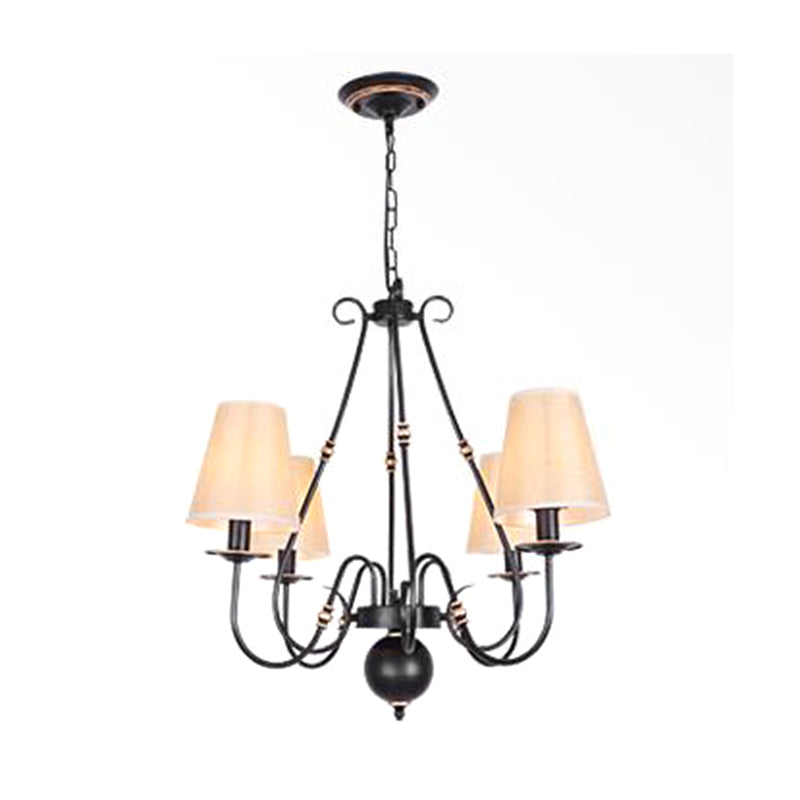 Swirled Arm Living Room Ceiling Chandelier Classic Fabric 3/4/6 Lights Black Hanging Fixture with Cone Shade Clearhalo 'Ceiling Lights' 'Chandeliers' Lighting' options 561724