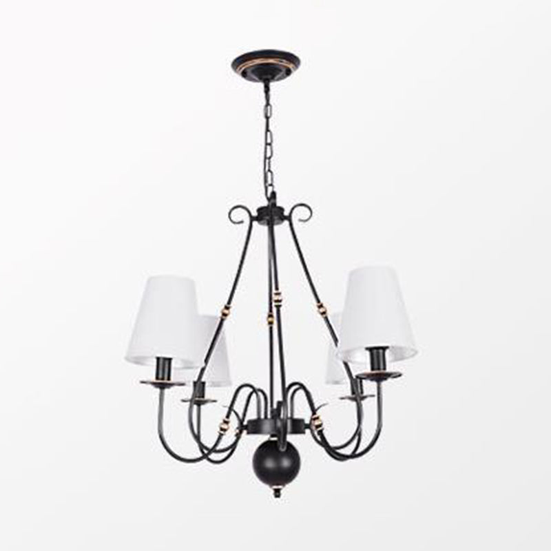 Swirled Arm Living Room Ceiling Chandelier Classic Fabric 3/4/6 Lights Black Hanging Fixture with Cone Shade Clearhalo 'Ceiling Lights' 'Chandeliers' Lighting' options 561725