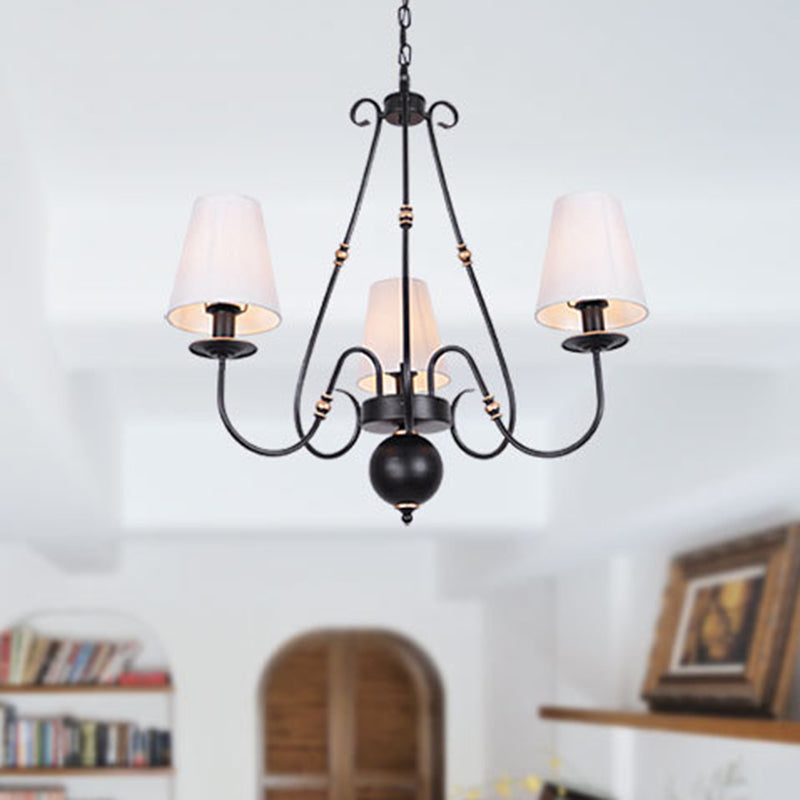 Swirled Arm Living Room Ceiling Chandelier Classic Fabric 3/4/6 Lights Black Hanging Fixture with Cone Shade Clearhalo 'Ceiling Lights' 'Chandeliers' Lighting' options 561727