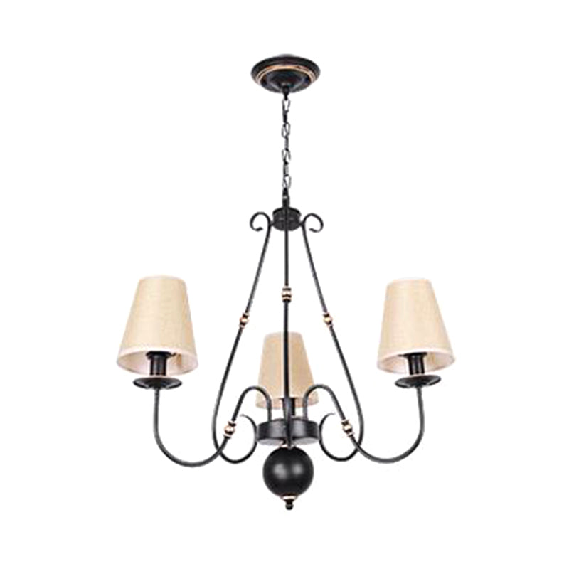 Swirled Arm Living Room Ceiling Chandelier Classic Fabric 3/4/6 Lights Black Hanging Fixture with Cone Shade Clearhalo 'Ceiling Lights' 'Chandeliers' Lighting' options 561728