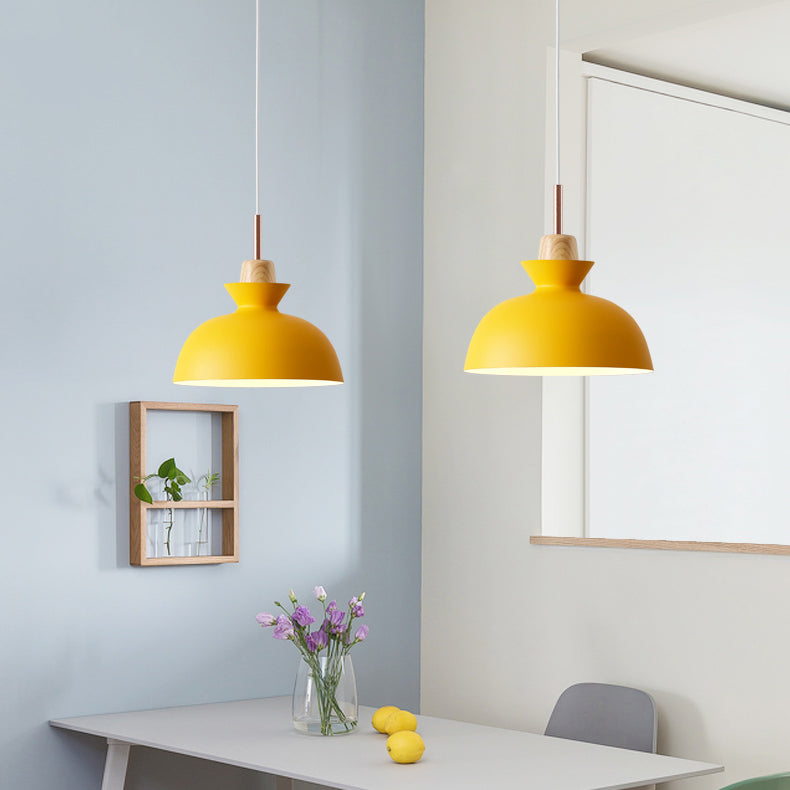 Pink/Yellow/Green Bowl Shade Ceiling Fixture Modern Style Metal 1 Light Dining Table Pendant Light Clearhalo 'Ceiling Lights' 'Modern Pendants' 'Modern' 'Pendant Lights' 'Pendants' Lighting' 5819