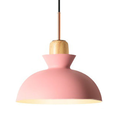 Pink/Yellow/Green Bowl Shade Ceiling Fixture Modern Style Metal 1 Light Dining Table Pendant Light Pink Clearhalo 'Ceiling Lights' 'Modern Pendants' 'Modern' 'Pendant Lights' 'Pendants' Lighting' 5822