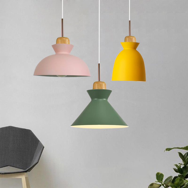 Pink/Yellow/Green Bowl Shade Ceiling Fixture Modern Style Metal 1 Light Dining Table Pendant Light Clearhalo 'Ceiling Lights' 'Modern Pendants' 'Modern' 'Pendant Lights' 'Pendants' Lighting' 5823