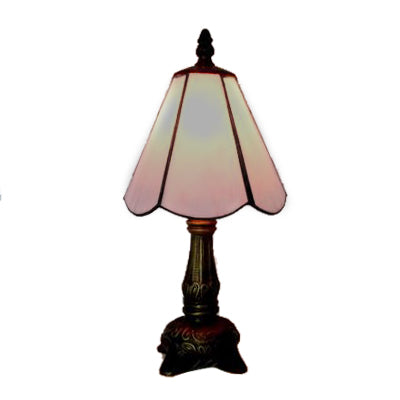 Tiffany Traditional Conical Desk Lamp 1 Light Glass and Metal Reading Light in White/Pink for Office Clearhalo 'Lamps' 'Table Lamps' Lighting' 58973