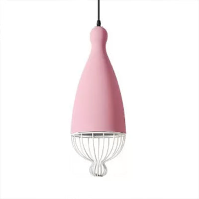 7"/10"/15" W Teardrop Metal Hanging Lamp with Cage Shade Macaron Style 1 Head Kitchen Pendant Light in Grey/Pink Pink Clearhalo 'Ceiling Lights' 'Modern Pendants' 'Modern' 'Pendant Lights' 'Pendants' Lighting' 5935