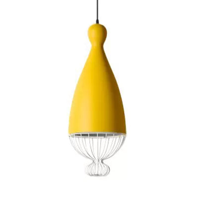 7"/10"/15" W Teardrop Metal Hanging Lamp with Cage Shade Macaron Style 1 Head Kitchen Pendant Light in Grey/Pink Yellow Clearhalo 'Ceiling Lights' 'Modern Pendants' 'Modern' 'Pendant Lights' 'Pendants' Lighting' 5937