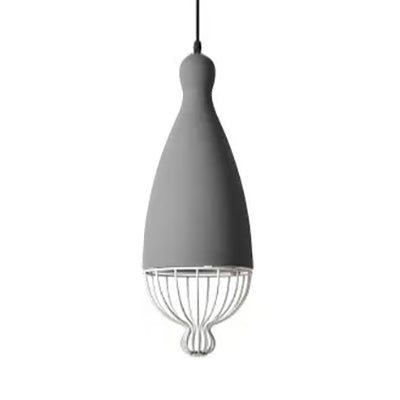 7"/10"/15" W Teardrop Metal Hanging Lamp with Cage Shade Macaron Style 1 Head Kitchen Pendant Light in Grey/Pink Grey Clearhalo 'Ceiling Lights' 'Modern Pendants' 'Modern' 'Pendant Lights' 'Pendants' Lighting' 5939