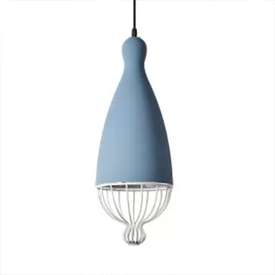 7"/10"/15" W Teardrop Metal Hanging Lamp with Cage Shade Macaron Style 1 Head Kitchen Pendant Light in Grey/Pink Blue Clearhalo 'Ceiling Lights' 'Modern Pendants' 'Modern' 'Pendant Lights' 'Pendants' Lighting' 5941