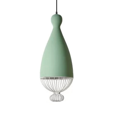 7"/10"/15" W Teardrop Metal Hanging Lamp with Cage Shade Macaron Style 1 Head Kitchen Pendant Light in Grey/Pink Green Clearhalo 'Ceiling Lights' 'Modern Pendants' 'Modern' 'Pendant Lights' 'Pendants' Lighting' 5943