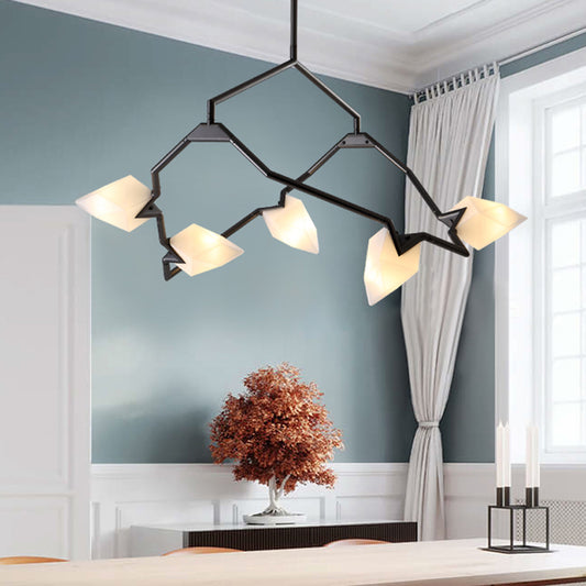 5/8 Lights Dining Room Chandelier Lamp with Branching Design Plastic Shade Modern Style Black/Gold Ceiling Lighting Clearhalo 'Ceiling Lights' 'Chandeliers' 'Modern Chandeliers' 'Modern' Lighting' 597289