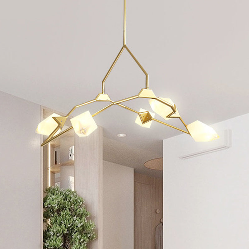 5/8 Lights Dining Room Chandelier Lamp with Branching Design Plastic Shade Modern Style Black/Gold Ceiling Lighting 5 Gold Clearhalo 'Ceiling Lights' 'Chandeliers' 'Modern Chandeliers' 'Modern' Lighting' 597292